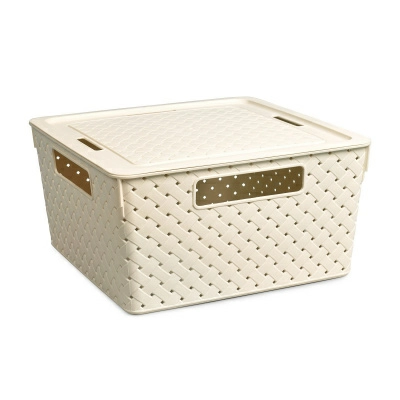 Коробка для хранения квадратная Виолет Береста с крышкой 11л 294x294x151, слоновая кость