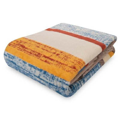 Полноразмерное изображение Плед 200x220см Pappel Cotton, голубой с бежевым