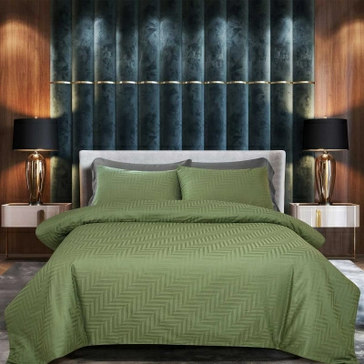 Комплект постельного белья семейный Pappel Herringbone olive geometric