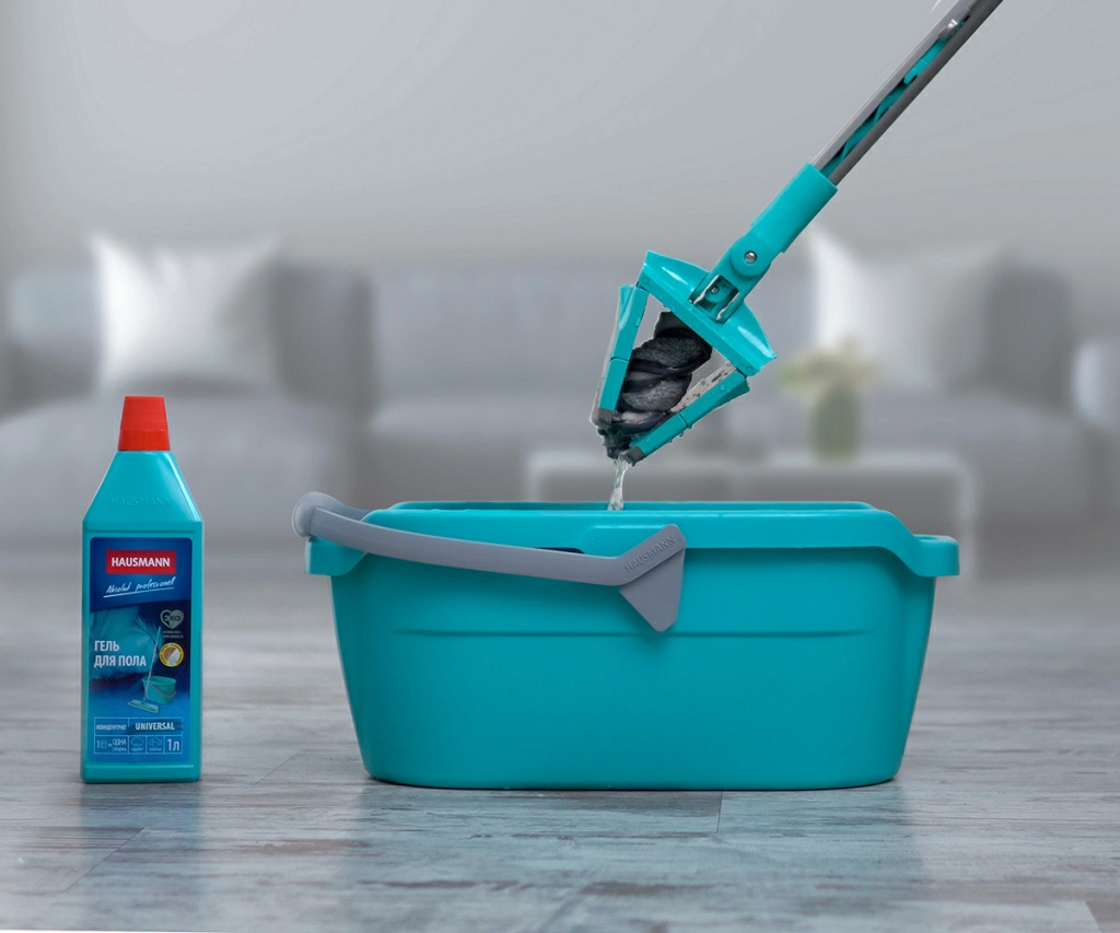 Швабра для беременных Hausmann Care Clean version 2.0 HM-67, ведро Hausmann 12 л. и гель для мытья пола Hausmann.