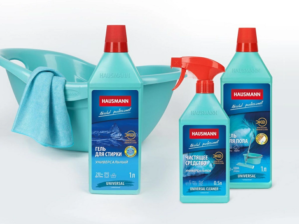 Бытовая химия Hausmann имеет в своей линейке гель для мытья пола и гель для стирки с сертификатом ЭКО