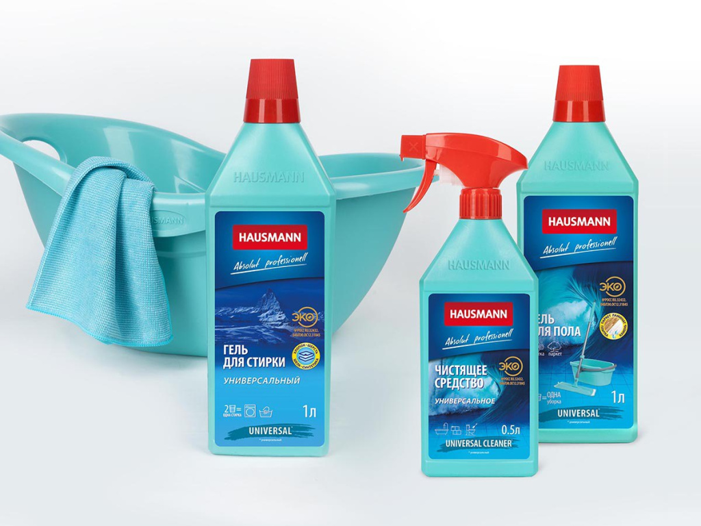Бытовая химия Hausmann имеет в своей линейке гель для мытья пола и гель для стирки с сертификатом ЭКО