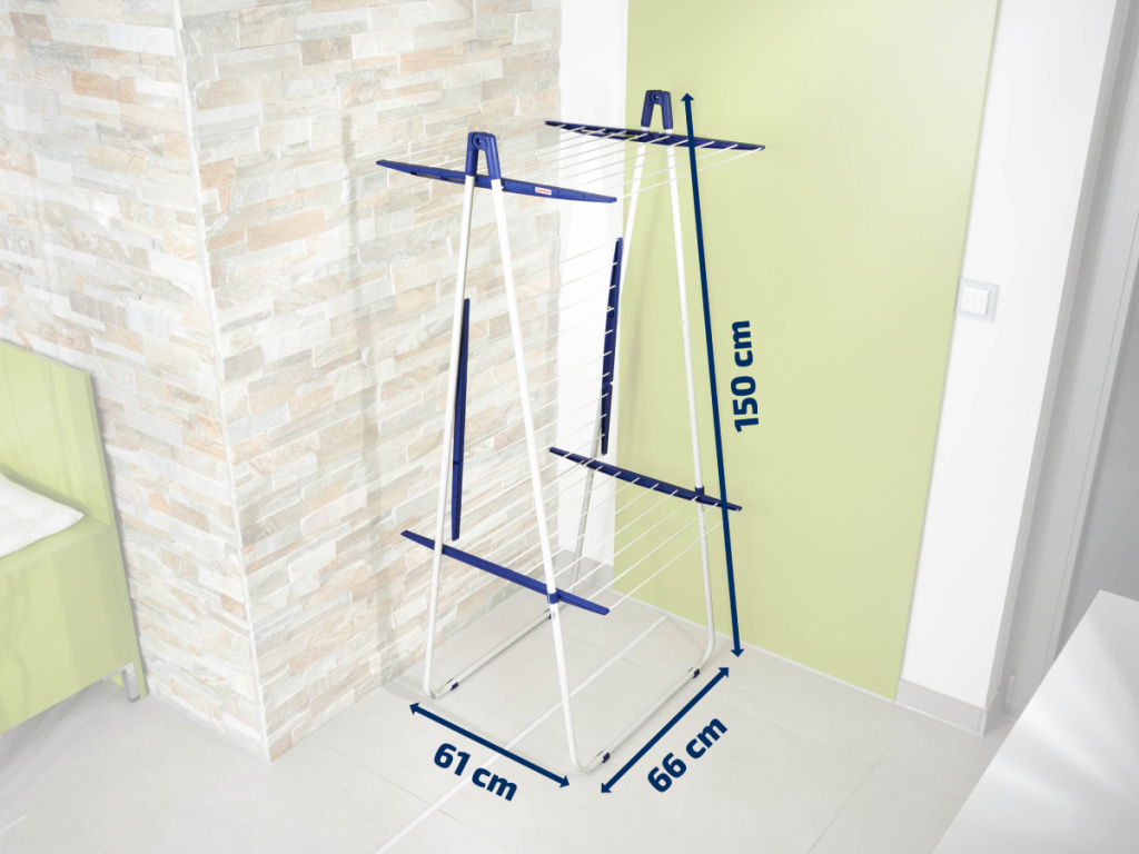 Сушилка Leifheit Pegasus Tower с демонстрацией ее компактности, если есть с обозначением размеров